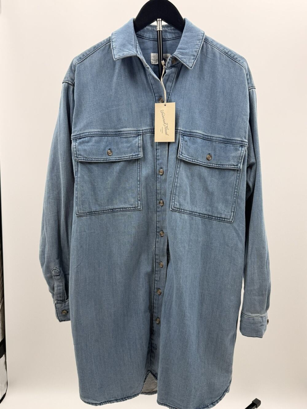 NWT Universal Thread Chambray Shirt Dress M Light Blue Wash Oversized Button